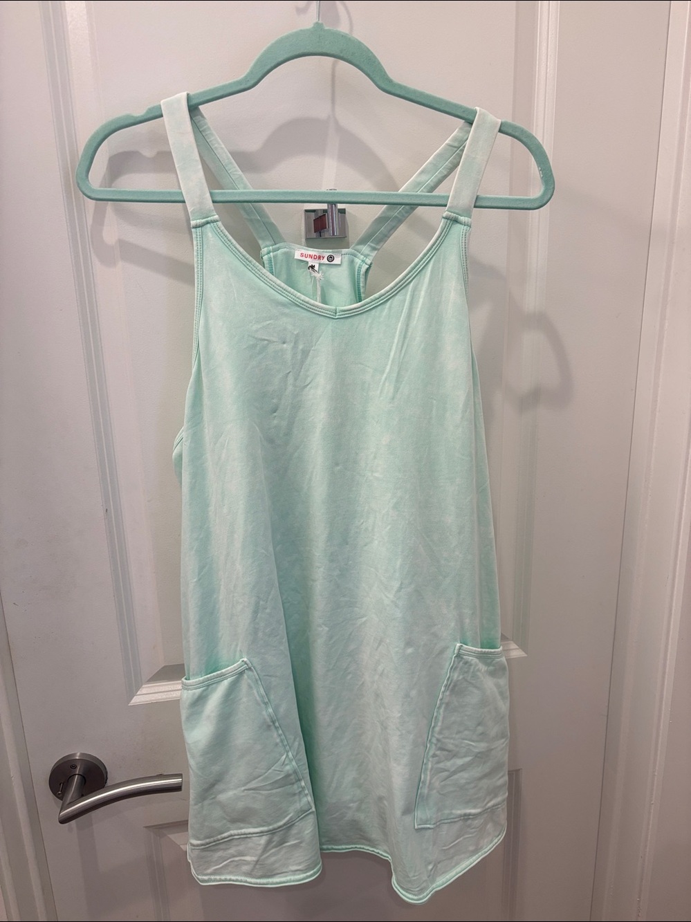 NWT Anthropologie Sundry washed mint green Racerback mini romper Dress- M